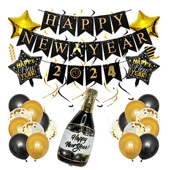 2024 Christmas Season Balloon Set Graduation Happy New Year Eve Gift Cake Decorating Set Party Decoration Black Banner