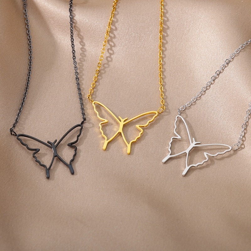 Butterfly Pendant Necklace for Women 18K Gold & Silver Plated 316L Stainless Steel Elegant Jewelry Gift for Her