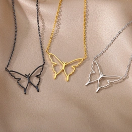 Butterfly Pendant Necklace for Women 18K Gold & Silver Plated 316L Stainless Steel Elegant Jewelry Gift for Her