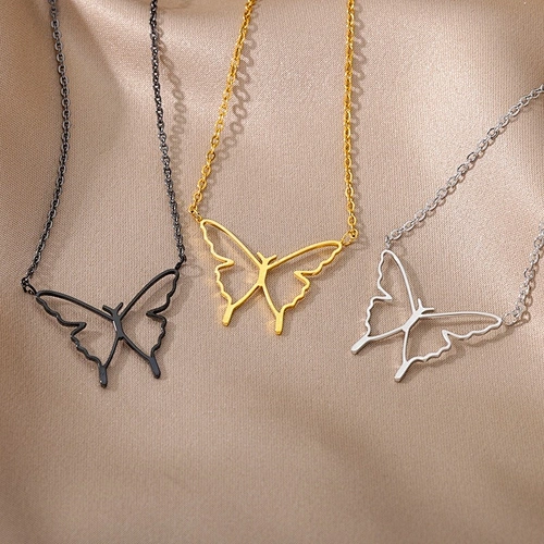 Butterfly Pendant Necklace for Women 18K Gold & Silver Plated 316L Stainless Steel Elegant Jewelry Gift for Her
