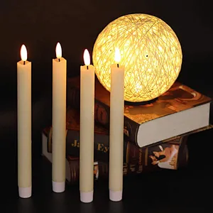 Set of 2 real wax wedding electric flickering flameless battery operated decorative led taper candle with new flame