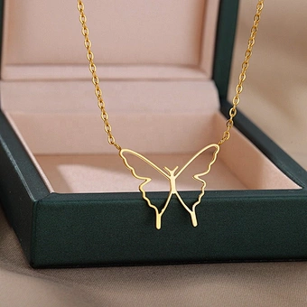 Butterfly Pendant Necklace for Women 18K Gold & Silver Plated 316L Stainless Steel Elegant Jewelry Gift for Her