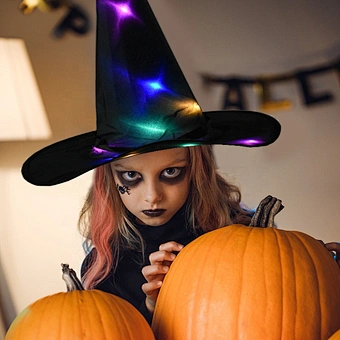Led Light Glowing Hanging Decor Suspension Tree Kid Cosplay Decoration Party Lighting Up Wizard Big Head Halloween Witch Hat