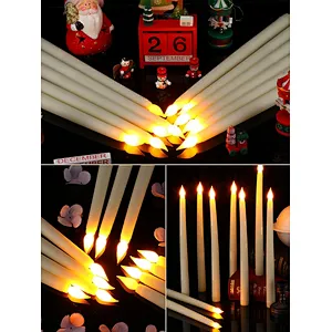 Set of 2 real wax wedding electric flickering flameless battery operated decorative led taper candle with new flame