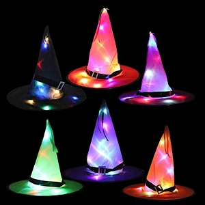 Led Light Glowing Hanging Decor Suspension Tree Kid Cosplay Decoration Party Lighting Up Wizard Big Head Halloween Witch Hat