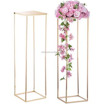 Home Centerpiece Column Geometric Tall Metal Gold Wedding Flower Stand Vase For Centerpieces