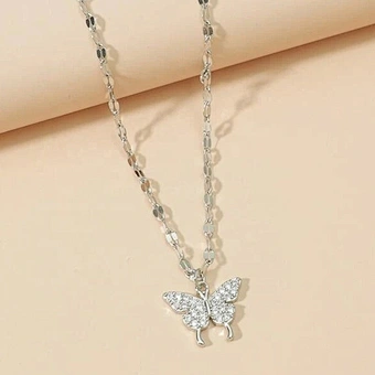 Wholesale Chains Women Gift Elegant Gold Silver Plating Butterfly Charm Necklace Sparkling Crystal Rhinestone Butterfly Necklace
