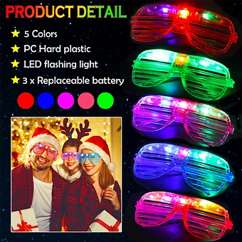 Light Up Led Glasses 5 Colors Glow In The Dark Party Supplies Neon Favor Kids Adult Birthday Christmas Shutter Shades Sunglasses