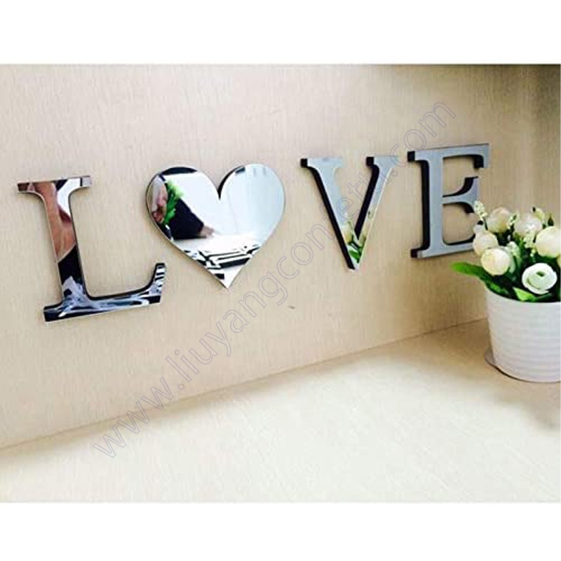 Silver Love Decal Removable Vinyl Combination 3d Home Living Room Decoration 4 Upper Case Letter Set Mirror Wall Sticker