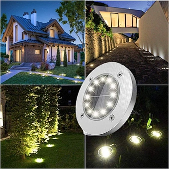 8 Led Outdoor Waterproof Garden Pack Disk Landscape Lighting Lawn Pathway Yard Driveway Walkway Patio White Solar Ground Lights