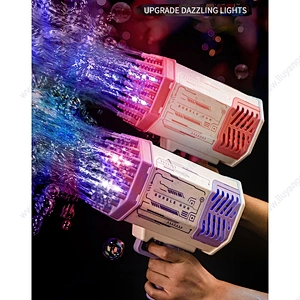 Plastic 69 Holes Rocket Bazooka Bubble Gun Bubble Toys Gun Rechargeable Electric Bubbles Machine Outdoor Summer Toys for Kids