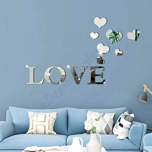 Decoration Diy Decals Removable Decor Silver Color Acrylic Geometric Hexagon 4 Letters Home Or Love 3d Mirror Wall Stickers