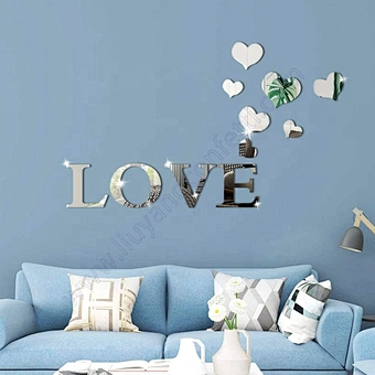 Decoration Diy Decals Removable Decor Silver Color Acrylic Geometric Hexagon 4 Letters Home Or Love 3d Mirror Wall Stickers