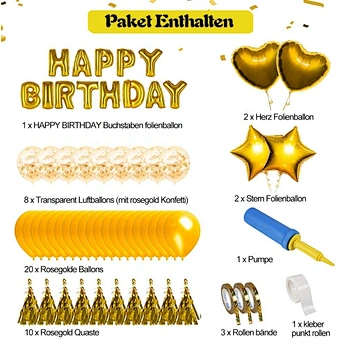 Happy Set Gold Party Supplies Social Distancing Quarantine Kit Rose Included Banner Balloons Confetti Foil Birthday Decorations
