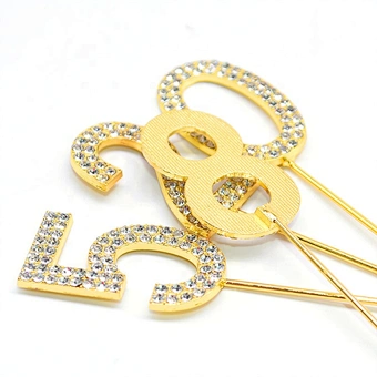 Anniversary Party Glitter Alloy Baby Shower Birthday Decoration Wedding Gold Silver Digital Dessert Decor Number Cake Topper