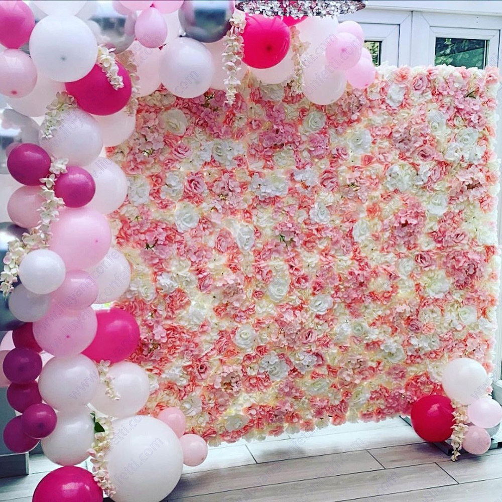 Artificial Silk Rose Feather Pampas Grass Custom Flowerwall 5d Panel 3d Roll Up Fabric Cloth Wedding Backdrop Decor Flower Wall
