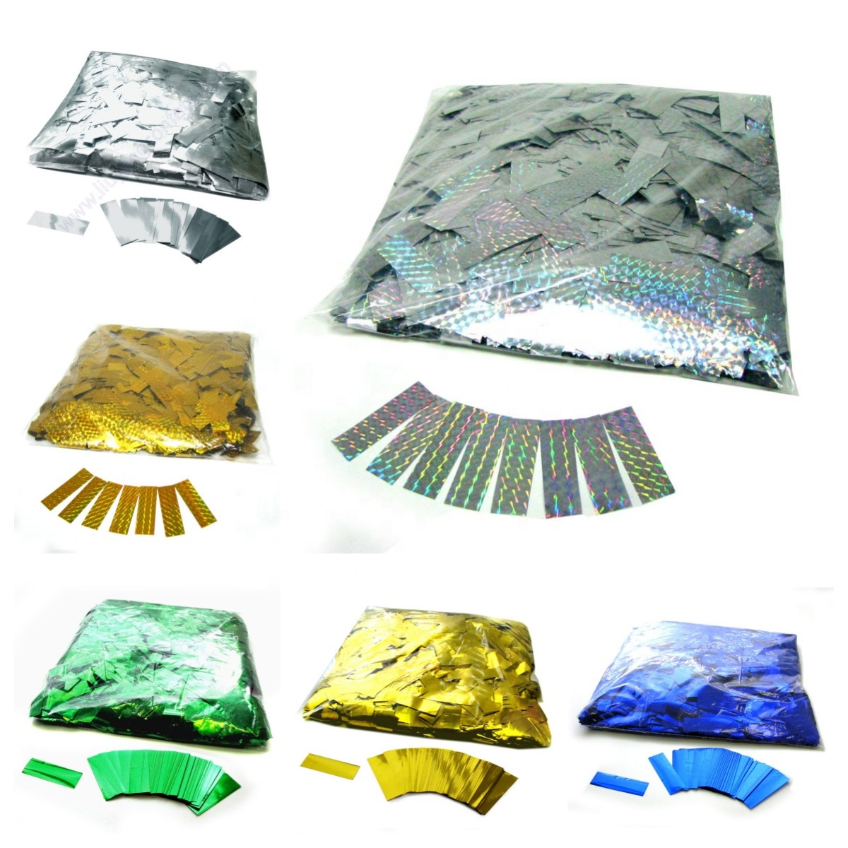 Flameproof color fast Wedding Party 5*2cm metallic PET PVC shredded confetti paper for confetti machine