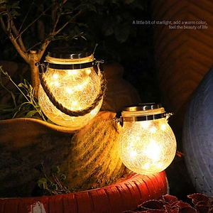 Weatherproof Hanging Fairy Copper Outdoor Garden Garland Led Solar Batteries Crack Glass Patio Courtyard Mason Jar Ball Lights