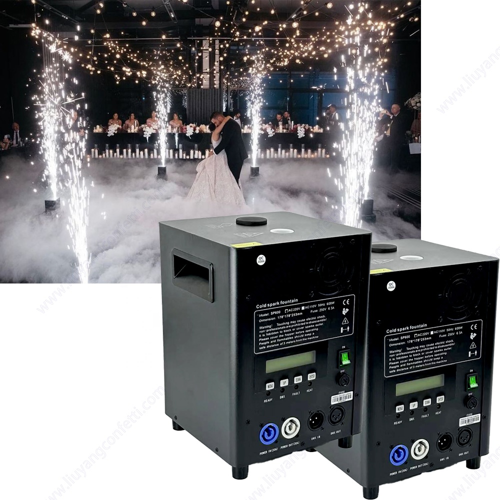 2pcs 600W DMX Wedding Fountain Sparkler Cold Spark Firework Machine with Flight Case