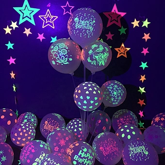 Uv Black Light Reactive Color Fluorescent Balloon Birthday Happy Latex Glow Blacklight Kids Luminous Decor Neon Party Supplies