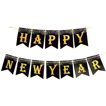 Banner Hanging Black Gold Balloon Star Latex Ballon Metallic Fringe Curtain Decor Supplies Happy New Year Party Decorations 2021
