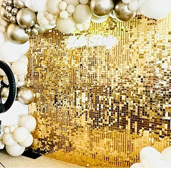 Mermaid Birthday Anniversary Party Light Decor Fish Scale Design Black Wall Sequin Gold Decoration Shimmer Panel Photo Backdrop