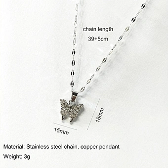 Wholesale Chains Women Gift Elegant Gold Silver Plating Butterfly Charm Necklace Sparkling Crystal Rhinestone Butterfly Necklace