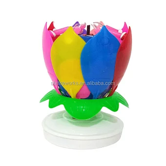 Incredible Happy Cake Party Colored Magic Sparkler Number Rainbow rotating musical lotus Flower music Birthday Candle