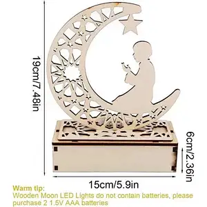 Wooden islamic Ramadan Eid Mubarak Ramadan moon hollow out letters with LED lights Eid Mubarak decoration