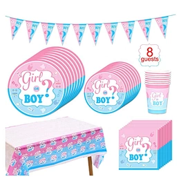 Eco friendly Gender Reveal Decoration Set plates cups Napkins Confetti Balloons Tablecloth baby shower decoration