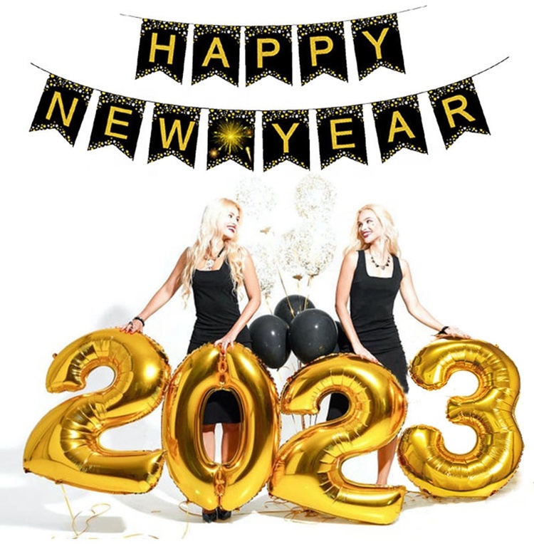 Rose Gold Silver Number Merry Christmas Eve Party Decor Helium Noel Foil Digit Globos Decoration 2023 Happy New Year Balloon