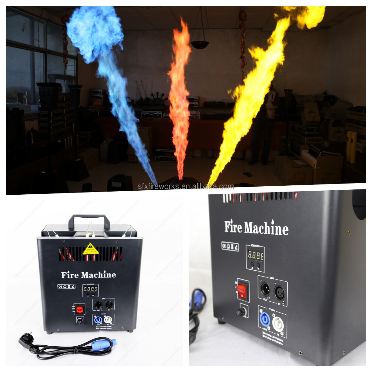 DMX 512 triple way flame machine color spray thrower fire flame projector for concert stage disco Dj