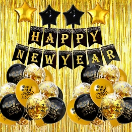 Banner Hanging Black Gold Balloon Star Latex Ballon Metallic Fringe Curtain Decor Supplies Happy New Year Party Decorations 2021