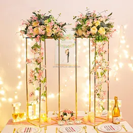 Home Centerpiece Column Geometric Tall Metal Gold Wedding Flower Stand Vase For Centerpieces