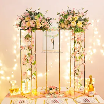 Home Centerpiece Column Geometric Tall Metal Gold Wedding Flower Stand Vase For Centerpieces