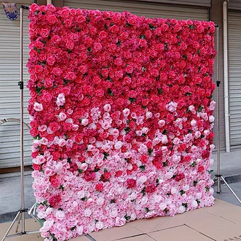 Custom Price Lower 3D Pink White Silk Peony Rose Artificial Flower Wall 8ft x 8ft Hydrengea Backdrop Panel Wedding Decoration