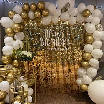 Sparking Decorative Wind Activate Panel Wedding Event Festival Decoration Stunning Gold Mirror Sequin Shimmer Wall Backdrop
