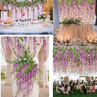 12Pcs Wisteria False Silk Wreath Arch Wedding DIY Family Garden Office Party Decoration Pendant Wall Decoration