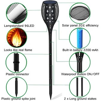 Auto On off Path Upgraded Waterproof Flickering Dancing Flame Outdoor Landscape garden Decoration Lighting Solar Torch Light