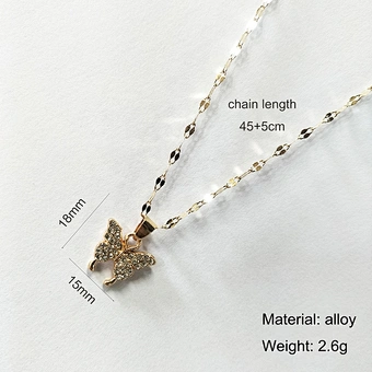Wholesale Chains Women Gift Elegant Gold Silver Plating Butterfly Charm Necklace Sparkling Crystal Rhinestone Butterfly Necklace