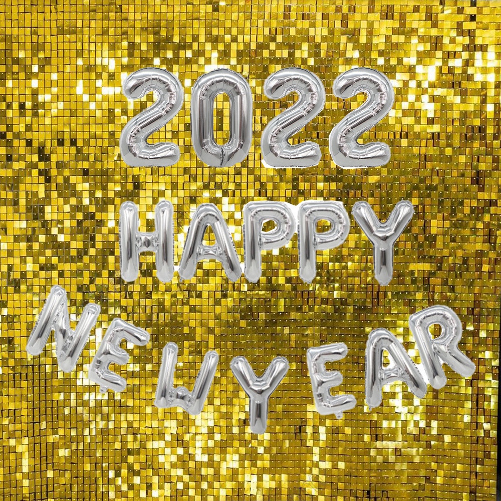Balloons Banner Foil Festival Party Globos Backdrop Set Gorros Gift Decorations Card Happy New Year 2022