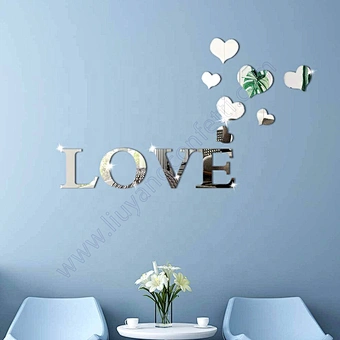 Full Length Reflective 3d Adesivi Decorative Furniture Tile Vinyl Self Acrylic 4 Letters Love Home Adhesive Wall Mirror Sticker