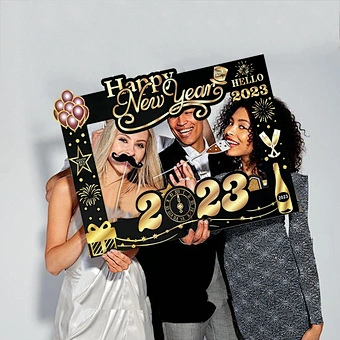 2023 Happy New Year Foil Balloons Photo Booth Frame Props Balloons Gold Black Banner Garland New Year Eve Party Home Supplies