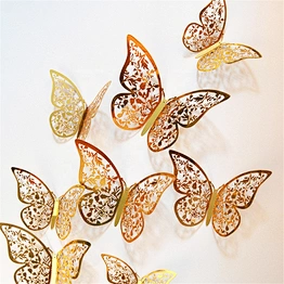 12pcs 4d Hollow Diy Home Decoration Wedding Party Decor Decorative Metal Gold Mirror Clip Birthday Butterflies Wall Sticker