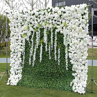 Custom Price Lower 3D Pink White Silk Peony Rose Artificial Flower Wall 8ft x 8ft Hydrengea Backdrop Panel Wedding Decoration