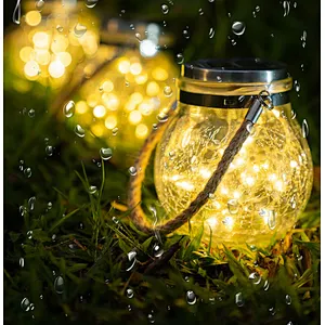 Weatherproof Hanging Fairy Copper Outdoor Garden Garland Led Solar Batteries Crack Glass Patio Courtyard Mason Jar Ball Lights