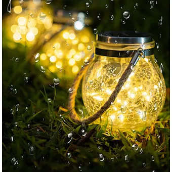 Weatherproof Hanging Fairy Copper Outdoor Garden Garland Led Solar Batteries Crack Glass Patio Courtyard Mason Jar Ball Lights