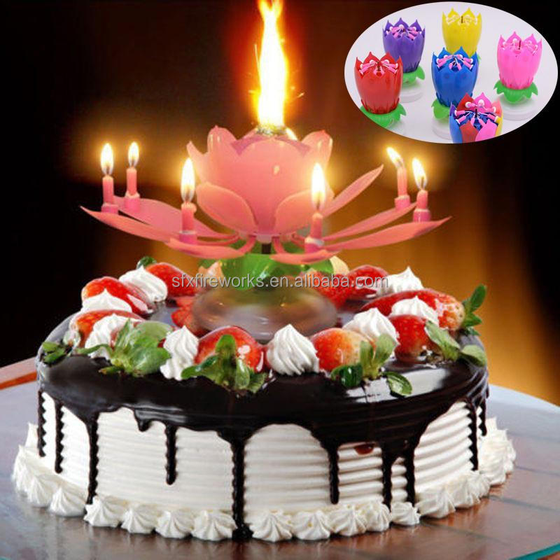 Incredible Happy Cake Party Colored Magic Sparkler Number Rainbow rotating musical lotus Flower music Birthday Candle