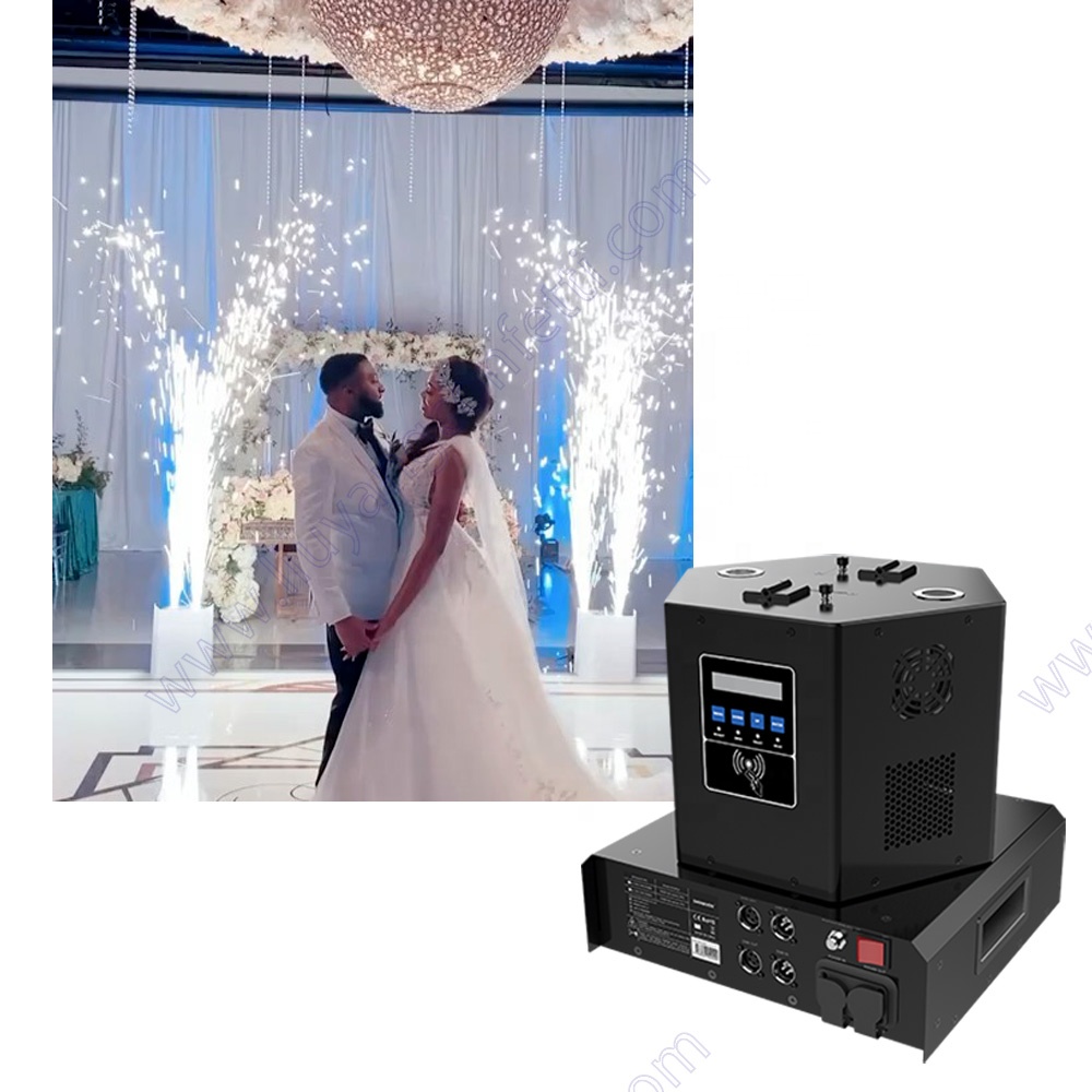 Event Effect Double Fountain Dmx Remote Control Decoration Rotatable Titanium Wedding Sparkler Cold Fireworks Spin Spark Machine