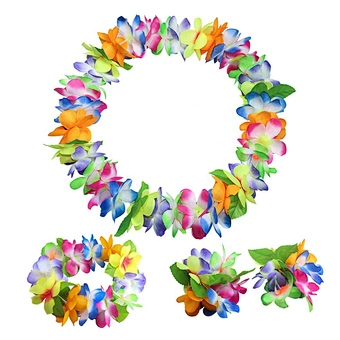 Hawaii Beach Theme Party Supplies Decor Flower Wreath Bracelet Hula Hawaiian Leis Light Up Christmas Led Necklace Garland